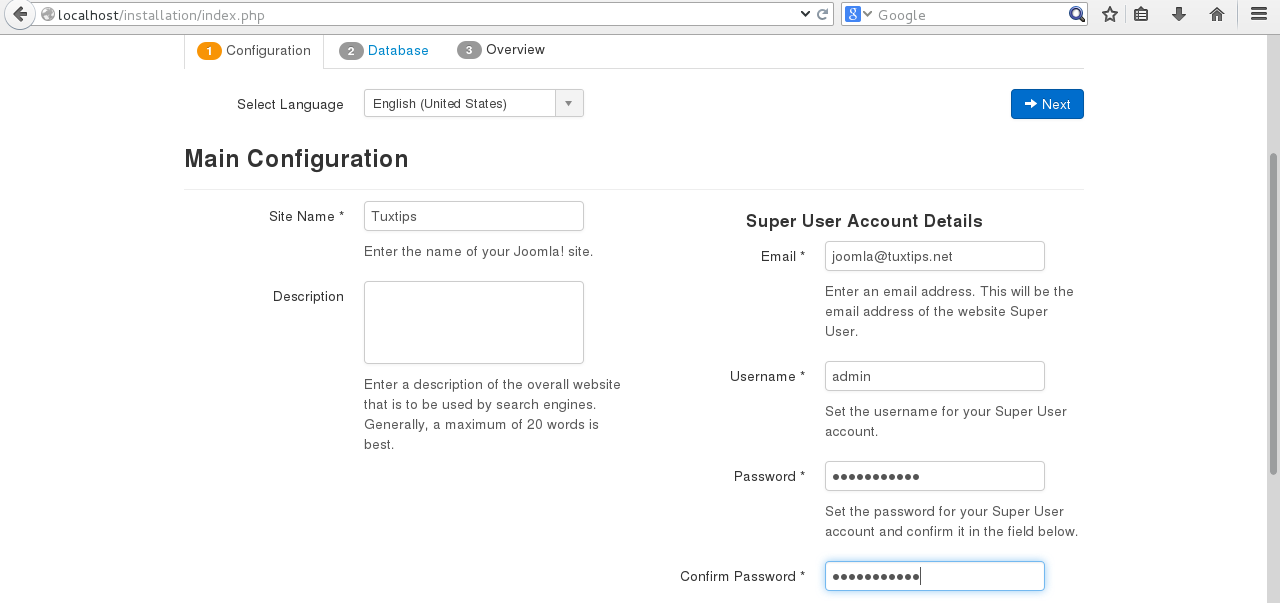 Joomla installation on CentOS 7 step 1