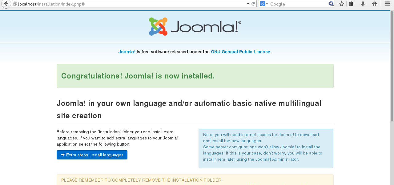 Joomla installation on CentOS 7 step 4