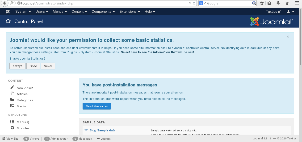 Joomla installation on CentOS 7 step 7